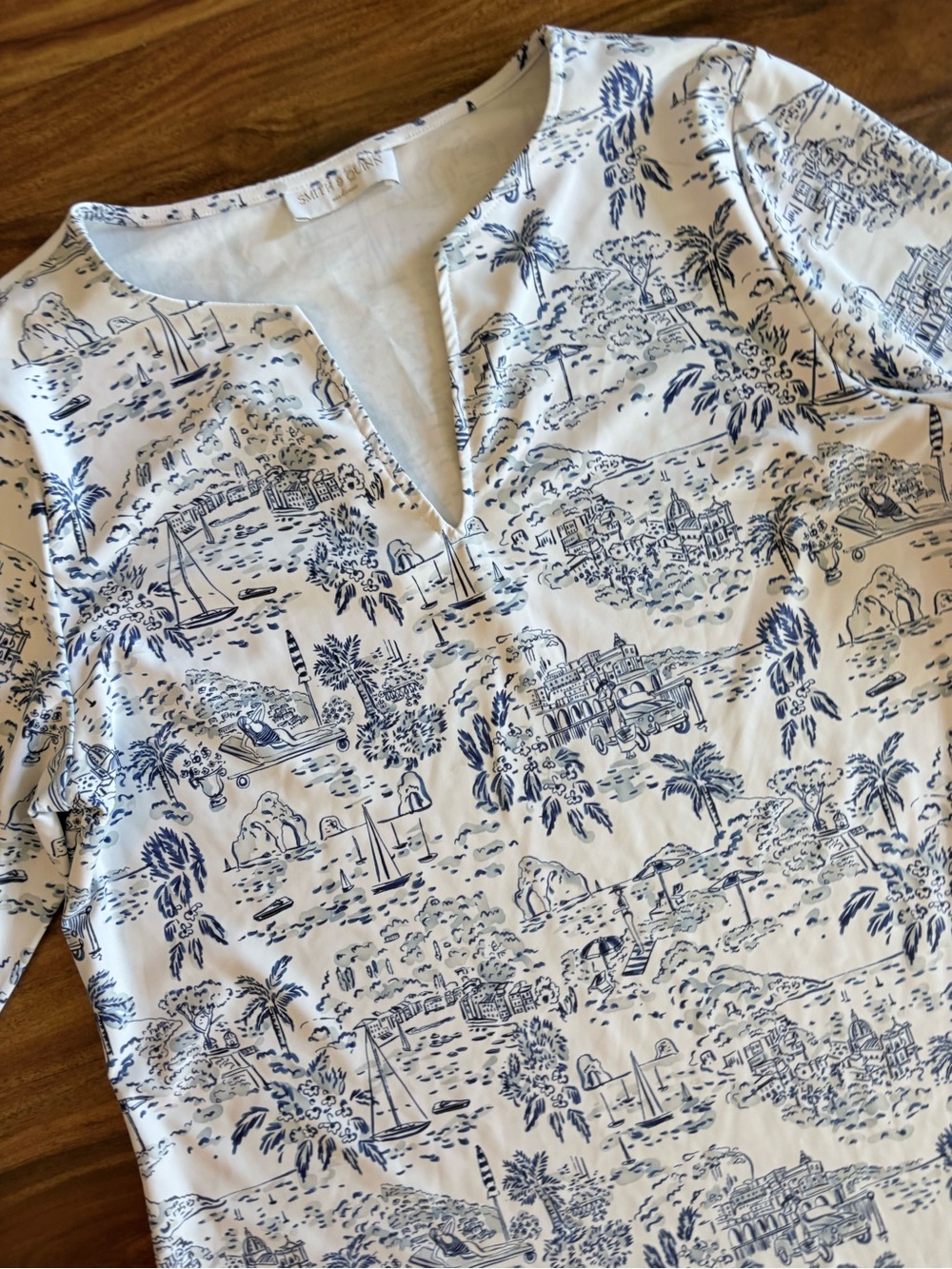 Smith & Quinn Women’s Blue Toile Shift Dress Mediterranean Beach Size Medium M - Picture 6 of 11